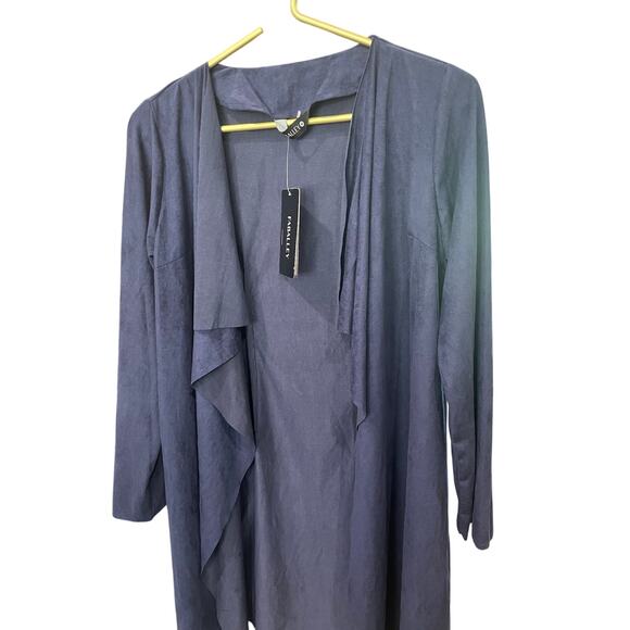 FABALLEY Navy Cardigan M – Faux Suede, Open Front, Lightweight Layer - Picture 2 of 6